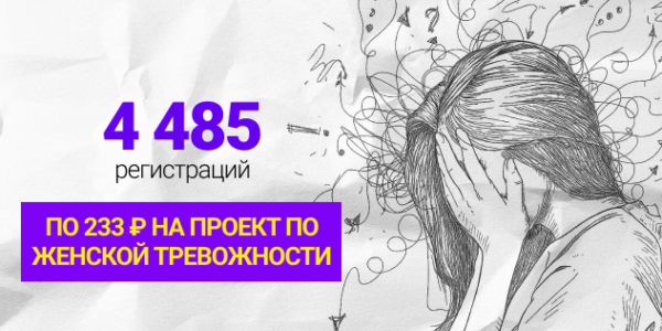 Кейс психология: 4485&nbsp;регистраций по&nbsp;233&nbsp;рубля на&nbsp;проект по&nbsp;женской тревожности