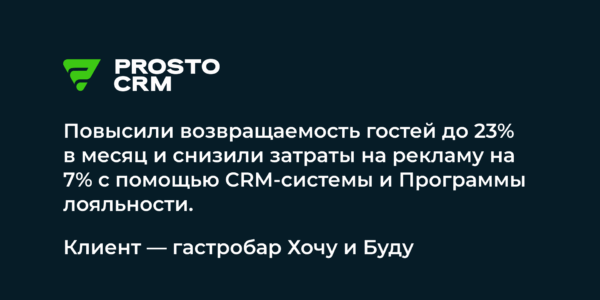 Повысили возвращаемость гостей до&nbsp;23% в&nbsp;месяц и&nbsp;снизили затраты на&nbsp;рекламу на&nbsp;7% в&nbsp;гастробаре