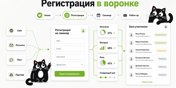 Регистрация на семинар как часть маркетинговой воронки
