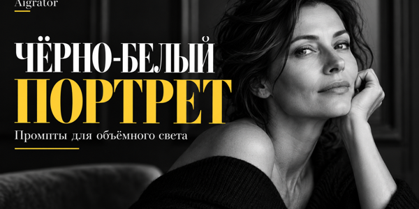 Промпты для чёрно-белого фото: 7 портретов с объёмным светом