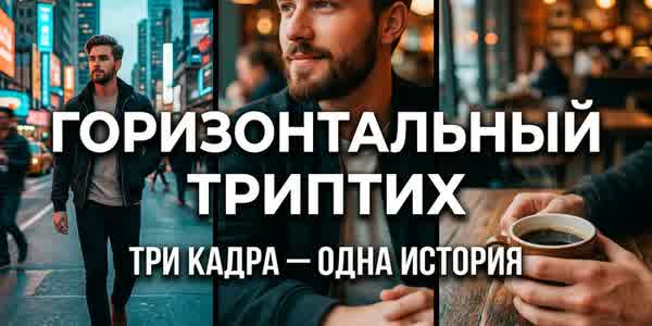 Тренд «Горизонтальный триптих»: как собрать три кадра в одну стильную композицию нейросетью