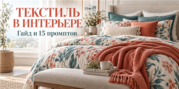 ИИ-фото домашнего текстиля: 15 промптов для постельного белья и пледов
