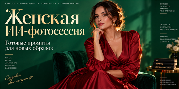 Женская ИИ-фотосессия бесплатно: 5 стильных промптов со своим лицом