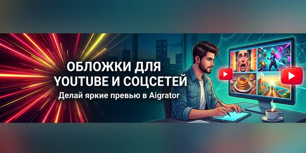 Обложки для YouTube и соцсетей нейросетью: как сделать яркое превью (Aigrator)