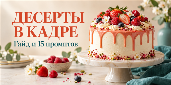 Фото тортов и десертов с ИИ: пошаговый гайд и 15 готовых промптов