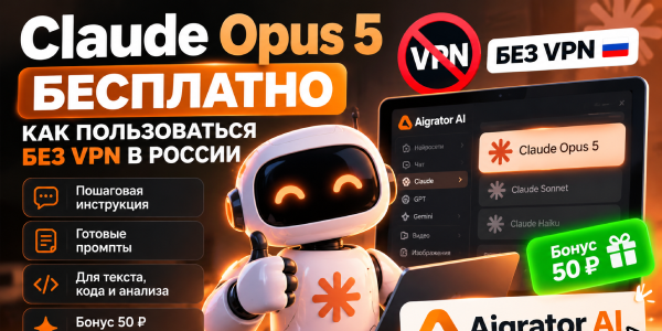 Claude Opus 5 бесплатно — как пользоваться Клодом в России без VPN через Aigrator AI