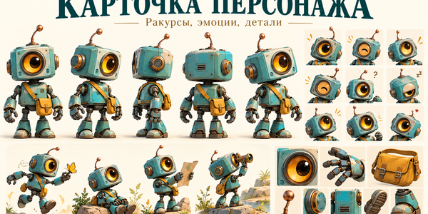 Карточка персонажа для ИИ-мультфильма: ракурсы и эмоции